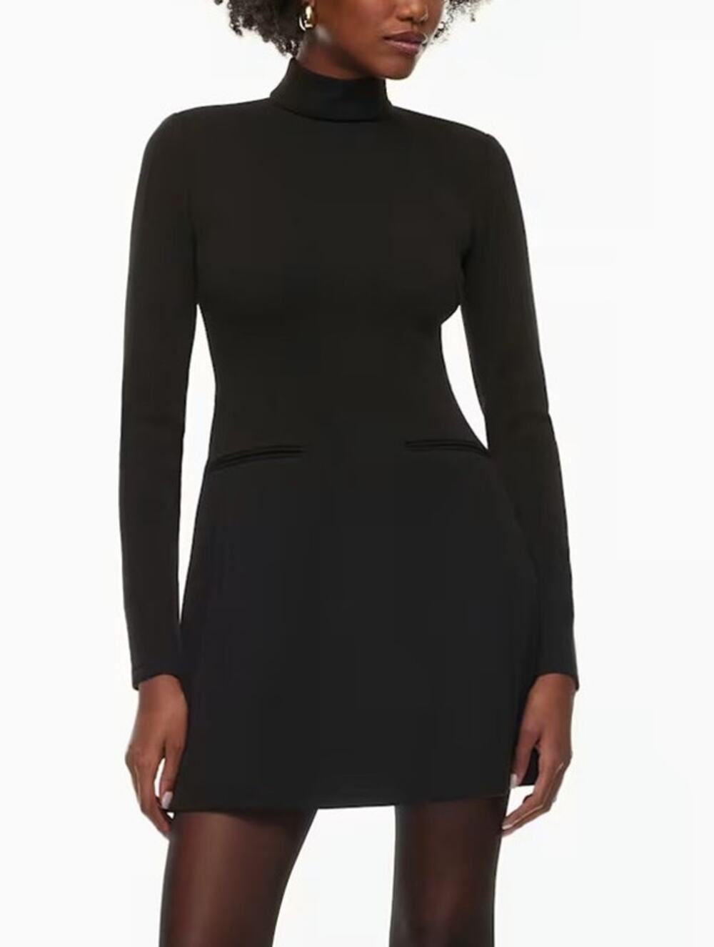 Babaton Siza Crepe Mini Dress Mock Neck Womens Size 2 Black LBD Minimal Career